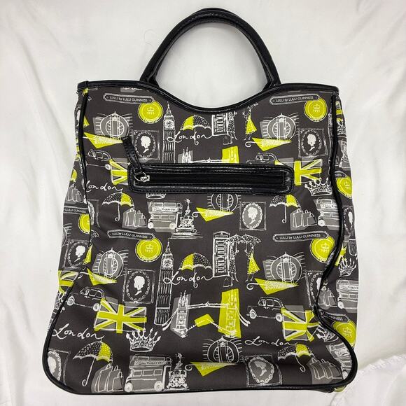Lulu by Lulu Guinness London Print Tote Bag w/ Pouch Matching Black Yellow White - Picture 3 of 16